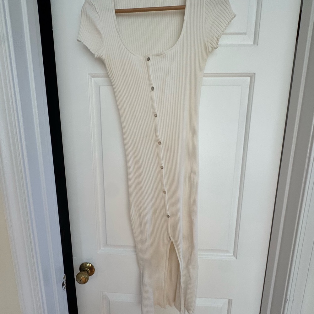 Cream Ribbed Button-Down Dress - Picture 3 of 3